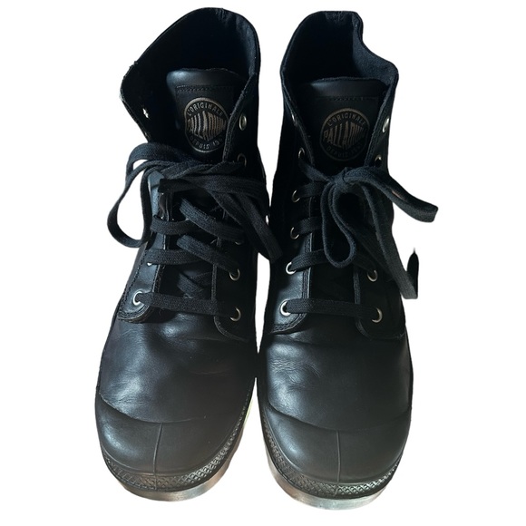PALLADIUM L’ORIGINALE DEPUIS 1947 Black Leather Combat Boots Size 11.5